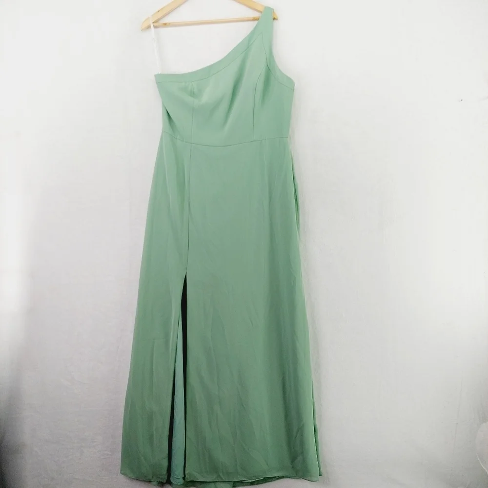 NEW Social Bridesmaids Seagrass One Shoulder Slit Formal Full Length Dress P2801